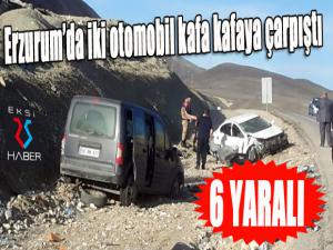  Erzurumda iki otomobil kafa kafaya çarpıştı: 6 yaralı 