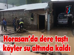 Horasanda dere taştı köyler su altında kaldı