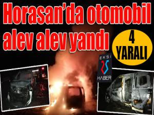 Otomobil alev alev yandı: 4 yaralı 