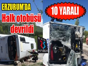 Erzurum'da halk otobüsü devrildi: 10 yaralı...