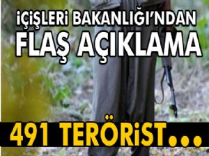 İçişleri Bakanlığı: Toplam 491 terörist etkisiz hale getirildi