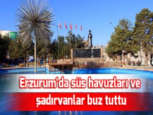 Erzurum'da süs havuzları ve şadırvanlar buz tuttu