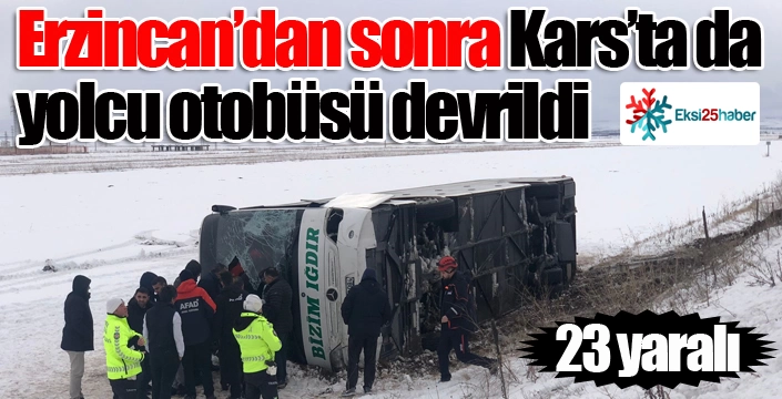 Kars’ta yolcu otobüsü devrildi: 23 yaralı