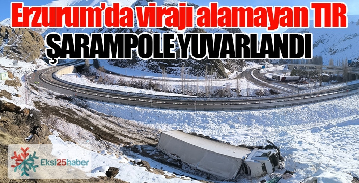 Oltu yol ayrımında bir kaza daha: TIR şarampole yuvarlandı