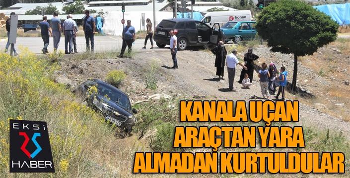 Sulama kanalına uçan araçtan yolcular yara almadan kurtuldu